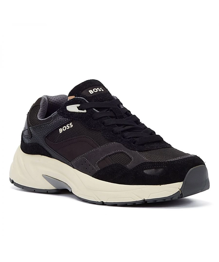 Hugo Boss Levitt Runn Mens Charcoal Trainers - Black Nubuck - Size UK 8